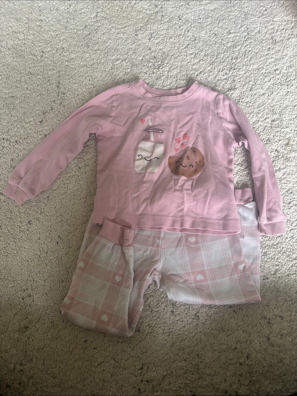 Pekkle Girls' Pink PJ’s with Milk & Cookie Graphic Size 2/3Y